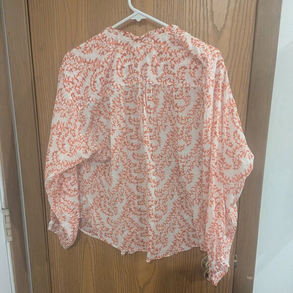 Loft Button Down Orange Floral Blouse-Medium - Picture 4 of 4